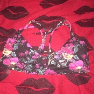 Black floral print strappy bralette